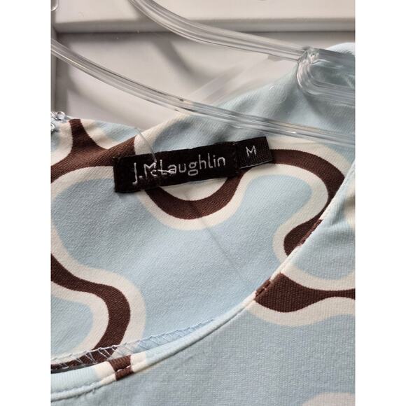 J McLaughlin Medium Blue Brown Sheath Midi Dress 3/4 Slv Jigsaw Mia Catalina - Picture 4 of 7